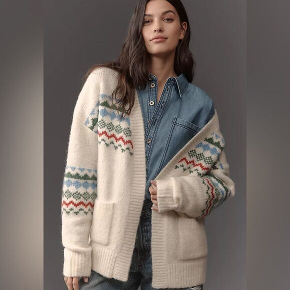 Anthropologie FRNCH Fair Isle Cardigan Sweater NWT - Picture 2 of 10